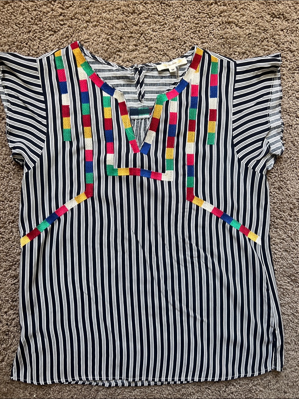 Andree Striped Embroidered  Women's Blouse with Embroidered Accents Size medium